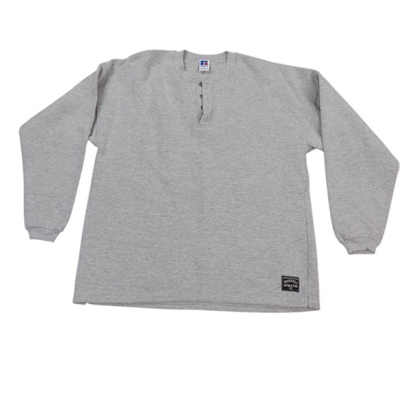 Vintage Russell Athletic Henley Sweatshirt Mens Large Gray USA Made Sweater - Picture 1 of 13